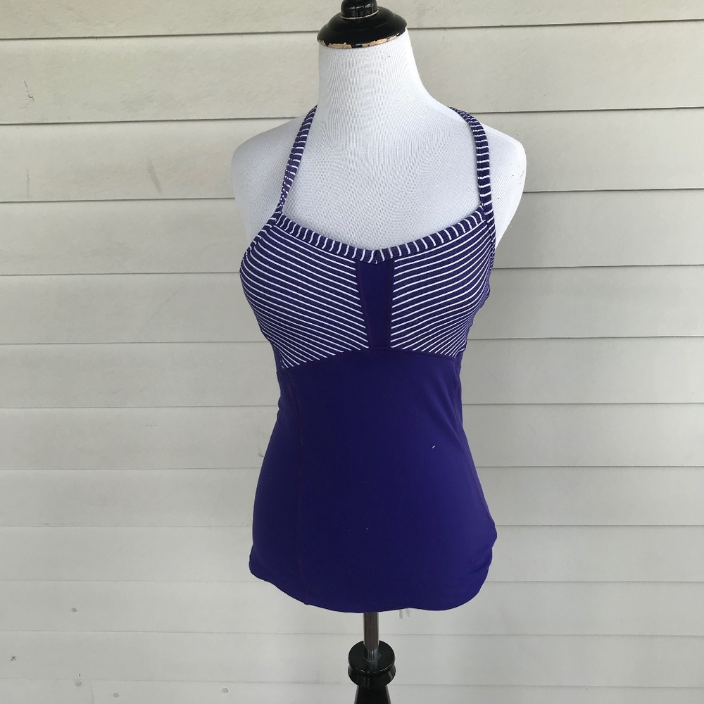 Athleta Purple & White Stripe Tank Top Racer Back